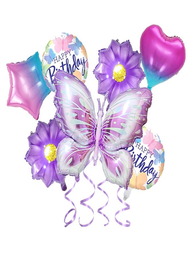 Hazyore Butterfly Birthday Party Decoration Butterfly Aluminum Foil Balloon Girl Party Birthday Decoration with Straw Ribbon - Image 1